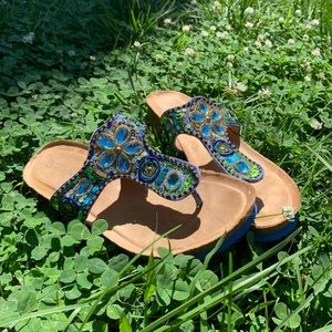 Great and blue beaded Sandals💚💙